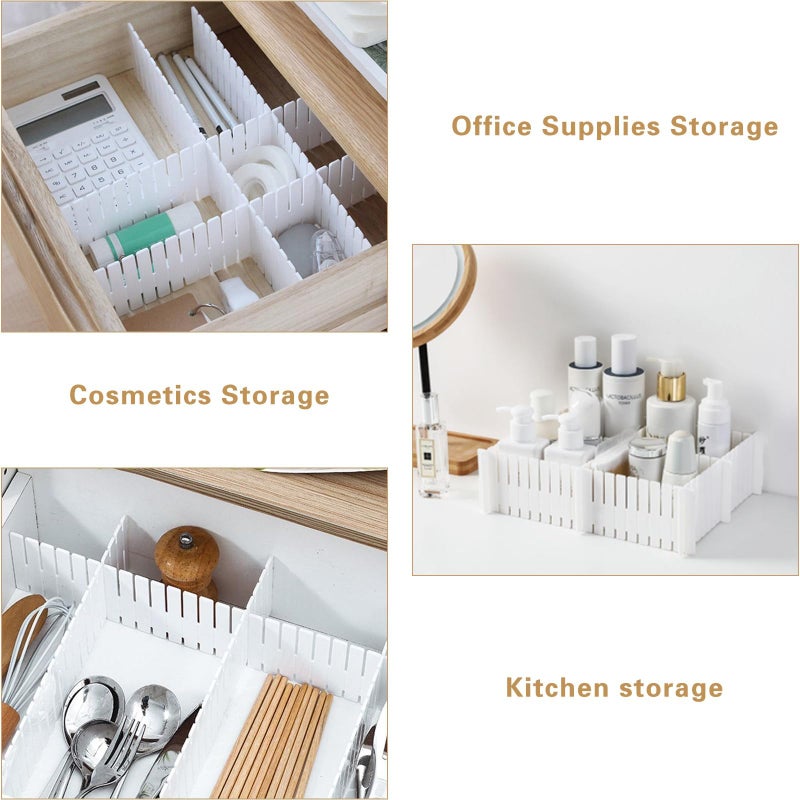 Bofoho Drawer Divider Adjustable Diy Storage Organizer Separator for Tidying Clutter Cutlery Makeup Clothes of Dresses, Desk & Box in Kitchen Bathroom Bedroom Office (Cut at Will) (White 8pcs) - Image 3